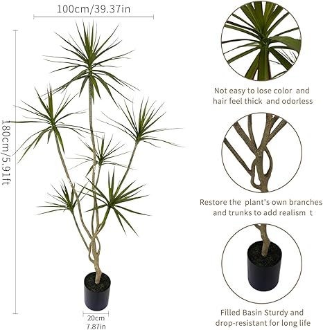 Artificial Dracaena marginata,6ft Tall Fake Plants Artificial Dracaena marginata Plants for Indoor, Fake Trees for Office Home Living Room Floor Patio Greening Porch Decor