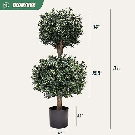 3Ft-35'' Artificial Boxwood Double Ball Topiary Trees,2PACK Faux Topiaries Tree Store Garden Indoor&Outdoor for Porch Home Decor