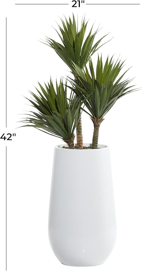 Deco 79 Faux Foliage Date Palm Artificial Plant with White Fiberglass Pot, 20" x 21" x 42", Green