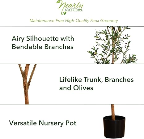 Nearly Natural 9FT Tall Silk Faux Olive Tree for Home and Office Decor, Potted with Natural Wood Trunk, Realistic Branches and Lifelike Fruits