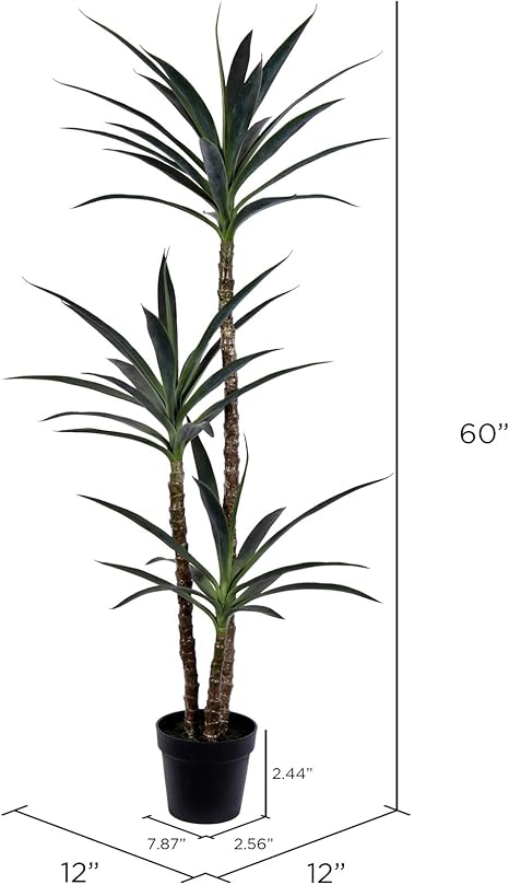 Vickerman Everyday Green Yucca Triple Stem Tree 60" Tall - Silk Artificial Indoor Plant - Multi Purpose Tropical Decoration for Home Office Living Room Decor