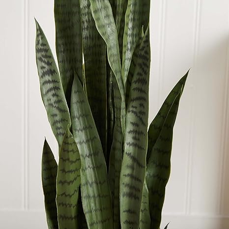 Nearly Natural 51-in Artificial Tall Snake Plant Sansevieria, Green Faux Snake Plant for Indoor Home Decor in White Planter, Fake Plant in Office, Living Room, Bedroom, Lifelike Artificial Plant