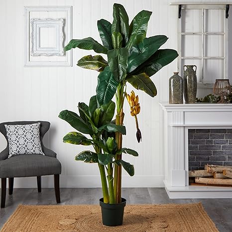 Nearly Natural 5226 6ft. Triple Stalk Banana Silk Tree , Green , 53.25" x 13" x 11.5"