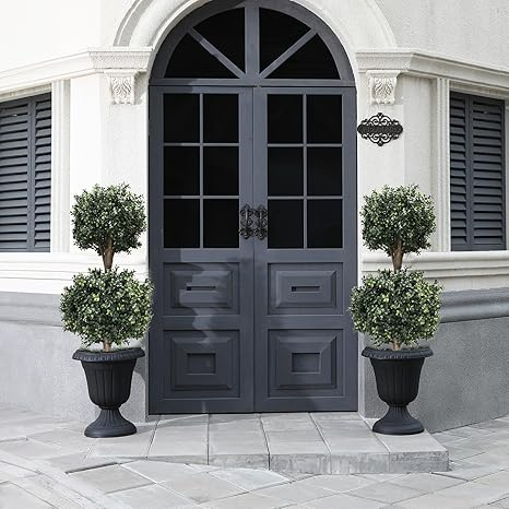 3Ft-35'' Artificial Boxwood Double Ball Topiary Trees,2PACK Faux Topiaries Tree Store Garden Indoor&Outdoor for Porch Home Decor