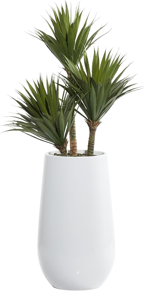 Deco 79 Faux Foliage Date Palm Artificial Plant with White Fiberglass Pot, 20" x 21" x 42", Green