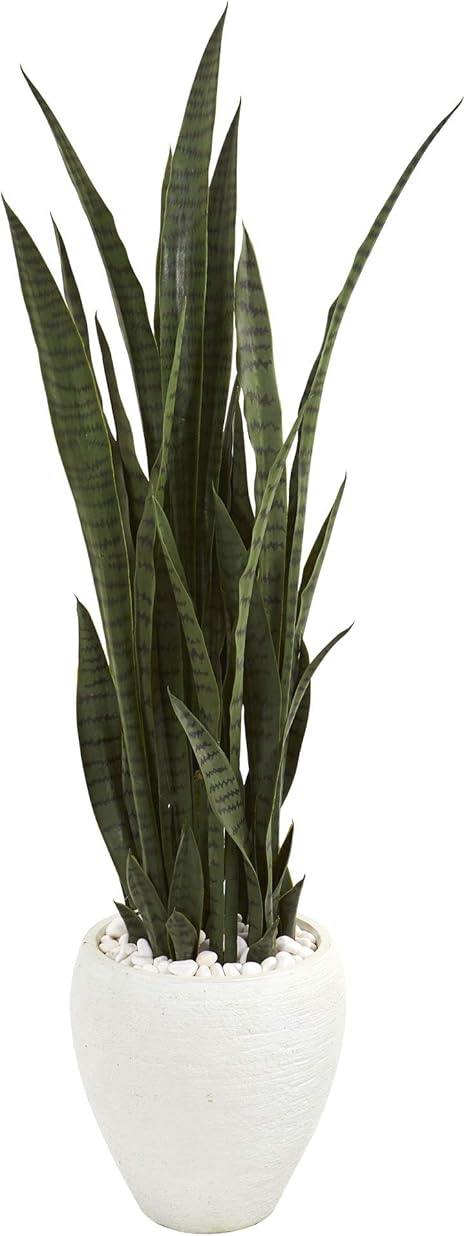 Nearly Natural 51-in Artificial Tall Snake Plant Sansevieria, Green Faux Snake Plant for Indoor Home Decor in White Planter, Fake Plant in Office, Living Room, Bedroom, Lifelike Artificial Plant