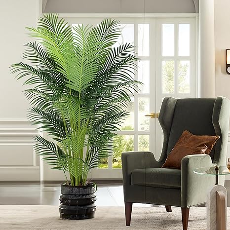 6 Ft Artificial Tropical Palm Tree With 24 Removable Leaves - Large Faux Plant for Indoors and Outdoors, Silk Housewarming Gift, K185
