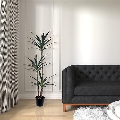 Vickerman Everyday Green Yucca Triple Stem Tree 60" Tall - Silk Artificial Indoor Plant - Multi Purpose Tropical Decoration for Home Office Living Room Decor